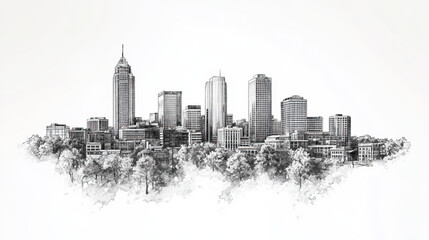 Fototapeta premium Fort Wayne, Indiana, black and white pen pencil hand-drawn effect drawing illustration for travel poster, card, wallpaper, backdrop or banner. Modern, clear, artistic and simple