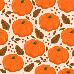 orange pumpkin autumn seamless pattern background illustration