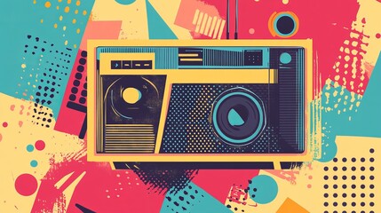 Obraz premium A retro-style speaker, perfect for adding a vintage touch to your designs. This vector illustration looks like it's straight out of a 90s magazine, with its bold shapes and collage style.