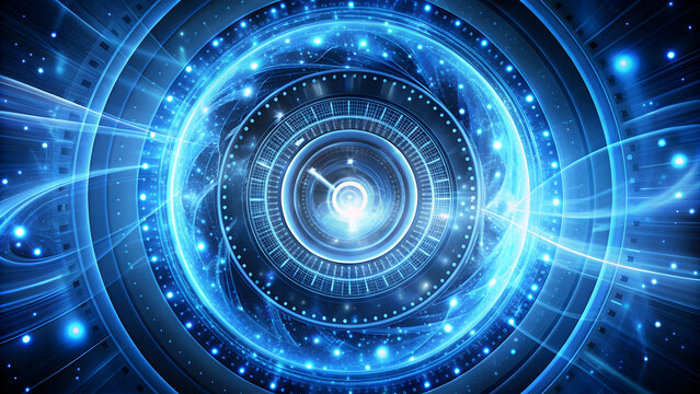 Futuristic blue time spiral with glowing elements, time machine concept, futuristic, blue, time spiral