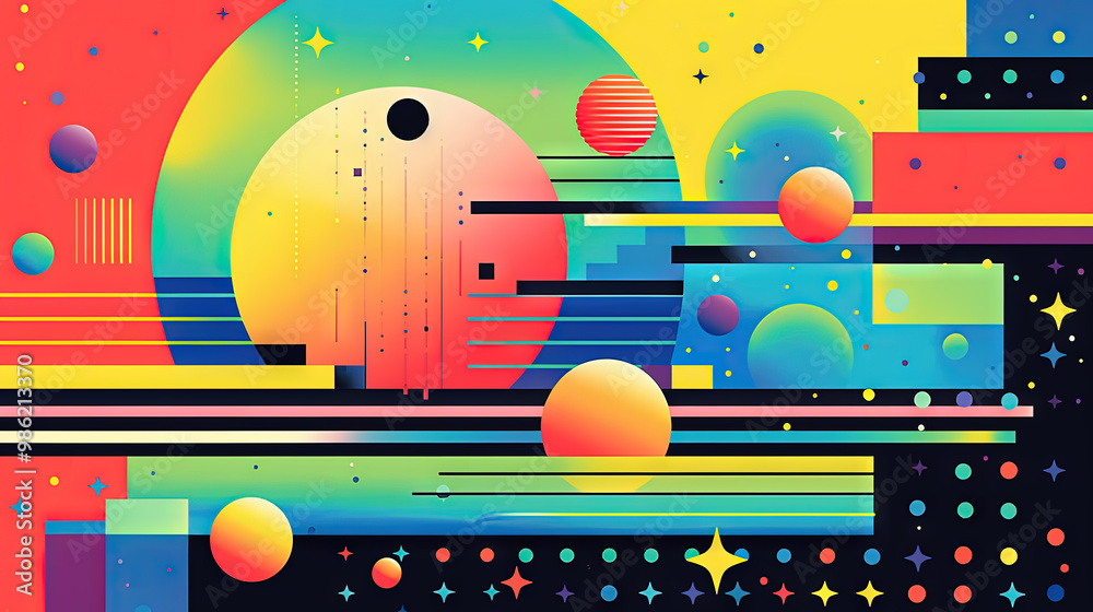 Poster Abstract background with geometric shapes in retro minimalistic style with bright colors