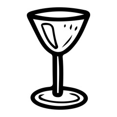 Wine glass hand drawn doodle. Glass glass for champagne, martini. Drinkware, alcoholic cocktails. Festive tableware. Kitchenware. Dining table setting. Vector sketch line art illustration.