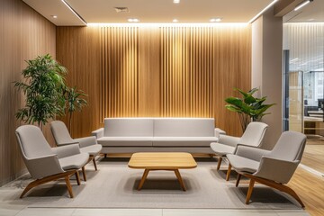Modern and comfortable company office interior with formal meeting room and relaxation area with generative ai