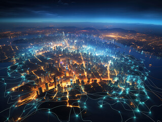 Fototapeta premium Outstanding Wireless network and connectivity technology concept with city