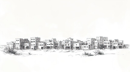 Obraz premium Garowe, Somalia, black and white pen pencil hand-drawn effect drawing illustration for travel poster, card, wallpaper, backdrop or banner. Modern, clear, artistic and simple