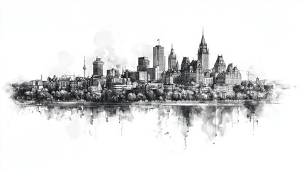 Naklejka premium Gatineau, Canada, black and white pen pencil hand-drawn effect drawing illustration for travel poster, card, wallpaper, backdrop or banner. Modern, clear, artistic and simple