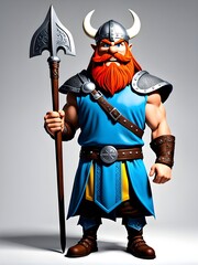 Obraz premium 3D illustration Viking Cartoon with bold colors standing against. White background