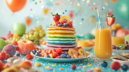 Whimsical Rainbow Pancake Breakfast
