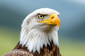 Fototapeta premium Majestic Bald Eagle Close Up with Distinctive Features and Soft Focus Background