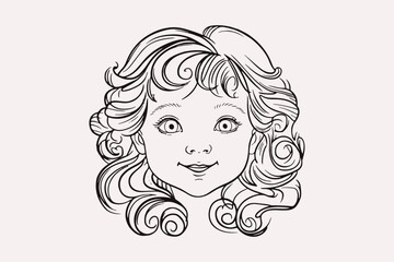 Line art of a girl with illustration