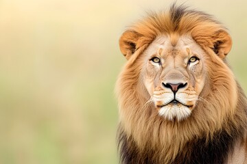 Obraz premium Regal Lion with Magnificent Mane Captured in Striking Close Up Portrait