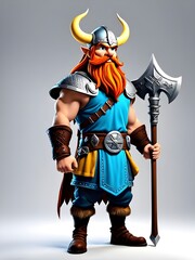 Obraz premium 3D illustration Viking Cartoon with bold colors standing against. White background