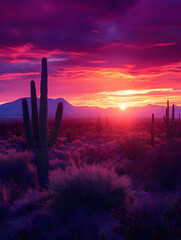 Crimson Horizon: Sunset Over Rolling Desert Plains