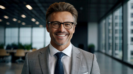 Fototapeta premium Successful Senior Businessman and woman Consultant Smiling in Modern Office Building