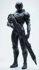 Fototapeta premium Futuristic Hero Holding Plasma Rifle in Retro Style