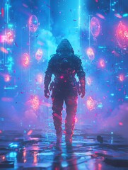 Obraz premium Surrealistic Futuristic Warrior Surrounded by Light
