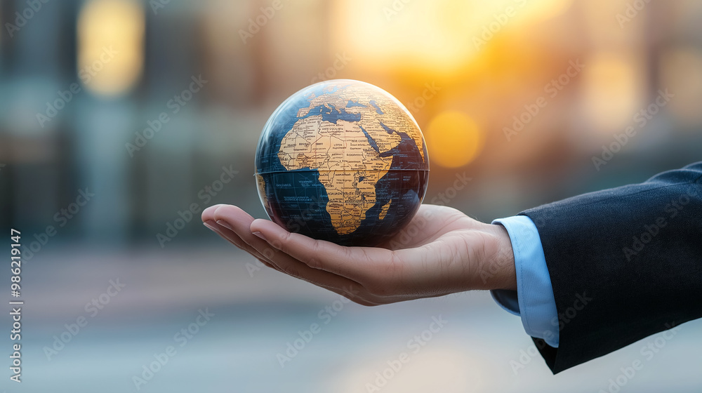 Wall mural businessperson holding a globe in their hand, representing global business, leadership, and internat