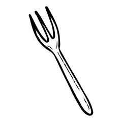 Table fork hand drawn doodle. Utensil for eating food. Cutlery. Tableware. Kitchenware. Dining table setting. Vector sketch line art illustration.