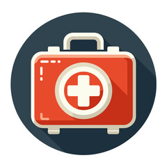 Fototapeta premium First aid kit, icon in round badge, color vector, isolated, transparent background