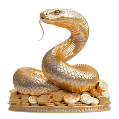 Golden Snake Sculpture With Coins Symbolizing Wealth And Prosperity