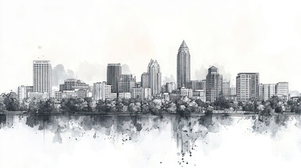 Obraz premium Greensboro, Carolina, black and white pen pencil hand-drawn effect drawing illustration for travel poster, card, wallpaper, backdrop or banner. Modern, clear, artistic and simple