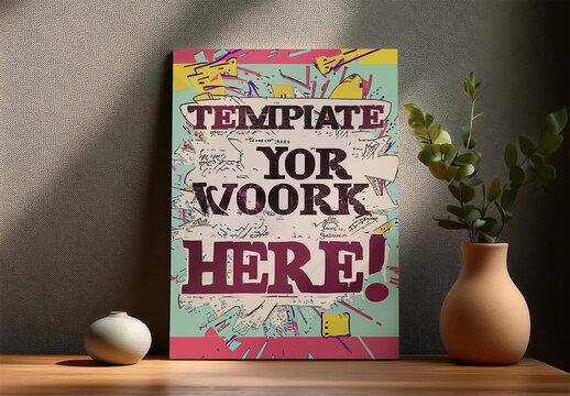 Poster Mockup on a Table with Flowers and Pottery with Generative AI