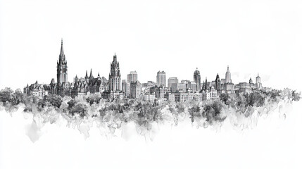 Obraz premium Guelph, Canada, black and white pen pencil hand-drawn effect drawing illustration for travel poster, card, wallpaper, backdrop or banner. Modern, clear, artistic and simple