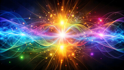 Obraz premium of quantum energy with colorful particles and waves, quantum, energy,colorful, particles, waves, science, physics