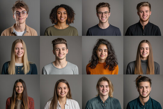 Group of profile picture of multiracial various nationality happy teenager. Diversity concept