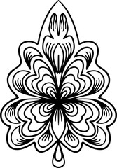 Abstract line art ornamental leaf decorative design element. Zentangle linear patterned, stylized tangle leaf. Boho hand drawn tribal illustration. 