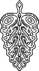 Abstract line art ornamental leaf decorative design element. Zentangle linear patterned, stylized tangle leaf. Boho hand drawn tribal illustration. 