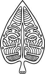 Abstract line art ornamental leaf decorative design element. Zentangle linear patterned, stylized tangle leaf. Boho hand drawn tribal illustration. 