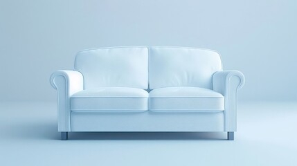 A white couch in a minimalist blue room.