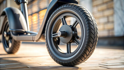 Fototapeta premium Wheel with tire for electric scooter or pram , transportation, wheel, tire, scooter, pram, electric, mobility, equipment, accessory