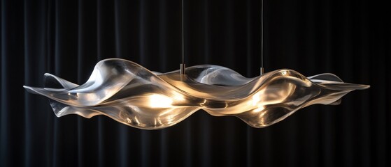 A large, curved, silver light fixture hanging from the ceiling