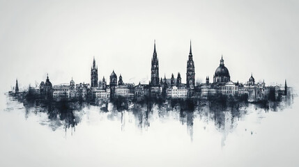 Fototapeta premium Hanover, Germany, black and white pen pencil hand-drawn effect drawing illustration for travel poster, card, wallpaper, backdrop or banner. Modern, clear, artistic and simple