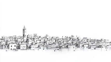 Obraz premium Harar, Ethiopia, black and white pen pencil hand-drawn effect drawing illustration for travel poster, card, wallpaper, backdrop or banner. Modern, clear, artistic and simple