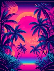Obraz premium Retro image of the tropics, in neon light.