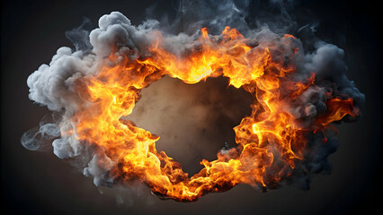 Smoke and fire bursting out of a cut-out shape , abstract, explosion, dynamic, energetic, intense, vibrant, dramatic, blazing