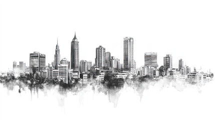 Obraz premium Hat Yai, Thailand, black and white pen pencil hand-drawn effect drawing illustration for travel poster, card, wallpaper, backdrop or banner. Modern, clear, artistic and simple