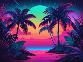 Retro image of the tropics, in neon light.