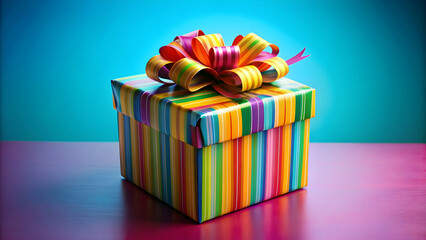 Obraz premium Colorful gift box with a vibrant style, Present, Celebration, Birthday, Holiday, Surprise, Joyful, Festive, Wrapping, Ribbon