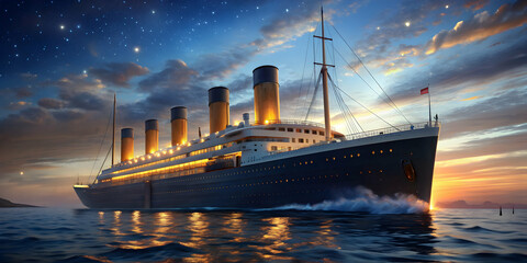of RMS Titanic on its fateful last night at sea, sinking, disaster, tragedy, ocean liner, iceberg, historical, maritime