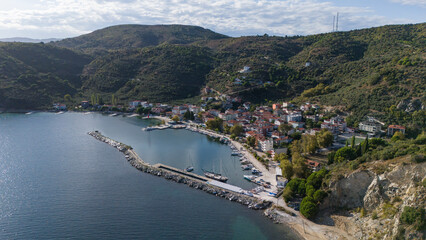 Obraz premium Asmali Village view from sea in Marmara Island of Turkey. Aerial view of&nbsp;Marmara island Cinarli , Turkey. Marmara island view from sea in Turkey.