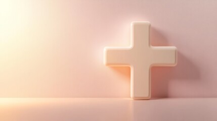 Fototapeta premium A white cross is placed on a pink background