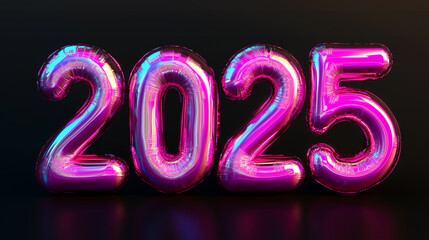 Number "2025" made of inflated pink plastic, black background: A Unique and Whimsical Visual Perfect for New Year’s Promotions, Celebrations, Events - Capturing Joy and Creativity for the New Year.