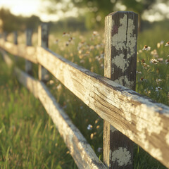 Detail shot of a rustic wooden fence with peeling paint