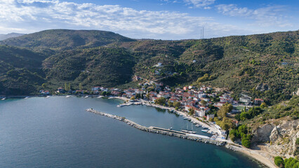 Fototapeta premium Asmali Village view from sea in Marmara Island of Turkey. Aerial view of&nbsp;Marmara island Cinarli , Turkey. Marmara island view from sea in Turkey.