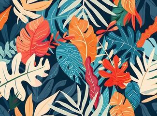 Tropical Leaves Seamless Pattern Colorful Illustration
