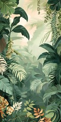 Green Tropical Leaves Pattern Illustration